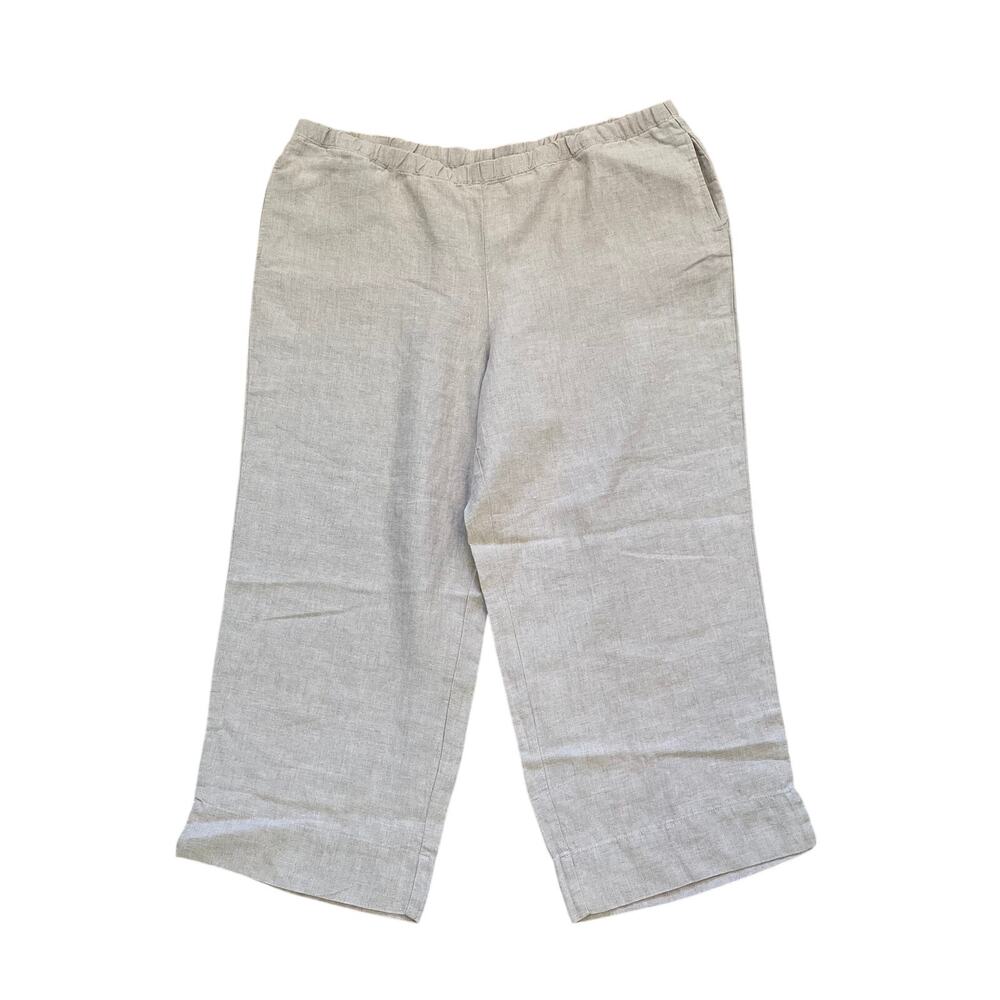 New J. Jill Love Linen Tan/Flax Wide Leg Pull On Cropped Pants, Minimalist, XL